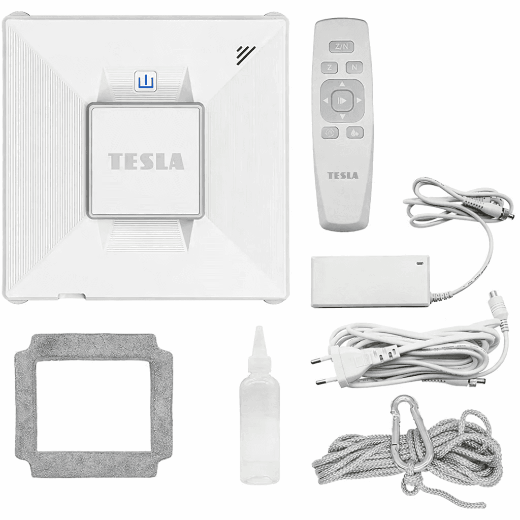 Tesla RoboStar okos ablaktisztító (autóablakok, padló, csempék és egyéb ablaktípusok tisztításához), vízpermet funkcióval, 72W/230V/650mAh teljesítménnyel, Wi-Fi támogatással és távirányítással vezérelhető.